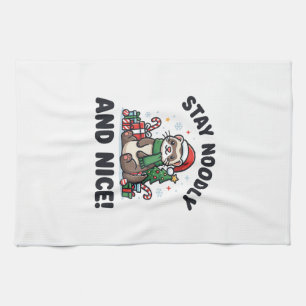 Funny Ferret Christmas Stay Noodly And Nice Tea Towel