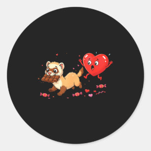 Funny ferret heart chocolate valentine womens mens classic round sticker