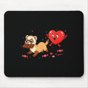 Funny ferret heart chocolate valentine womens mens mouse pad