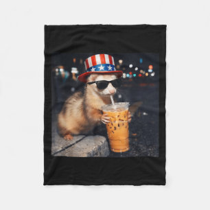 Funny Ferret Iced Coffee Meme Retro Urban Gen Z Fleece Blanket