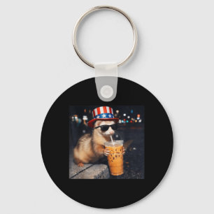 Funny Ferret Iced Coffee Meme Retro Urban Gen Z Key Ring