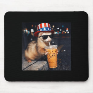 Funny Ferret Iced Coffee Meme Retro Urban Gen Z Mouse Pad