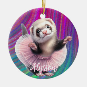 Funny Ferret in a Tutu Doing Ballet Ceramic Ornament
