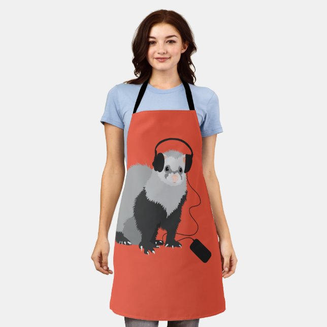 Funny Ferret Music Lover Apron (Worn)