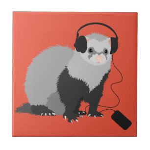 Funny Ferret Music Lover Ceramic Tile
