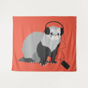 Funny Ferret Music Lover Tapestry