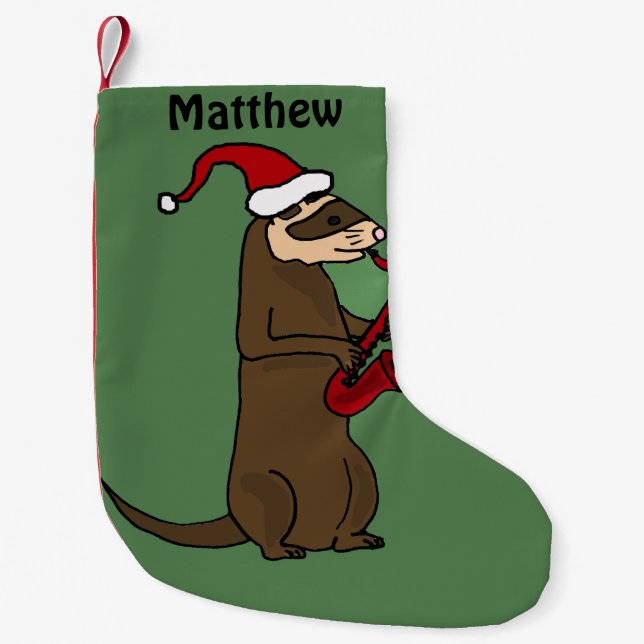 Funny Ferret Playing Saxophone Christmas Stocking (Front)