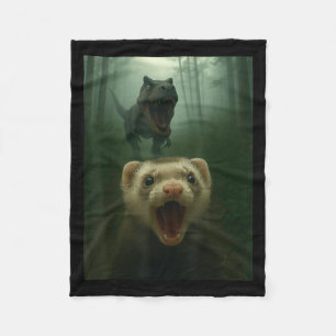 Funny Ferret Selfie With T-rex Dinosaur Men Women Fleece Blanket