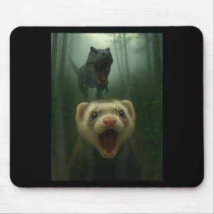 Funny Ferret Selfie With T-rex Dinosaur Men Women Mouse Pad