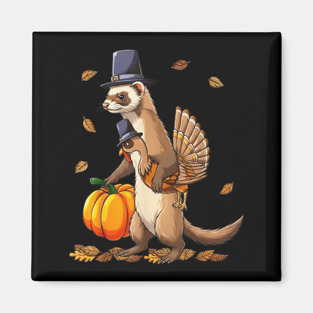 Funny Ferret Turkey Pumpkin Thanksgiving Gift Men  Magnet (Front)