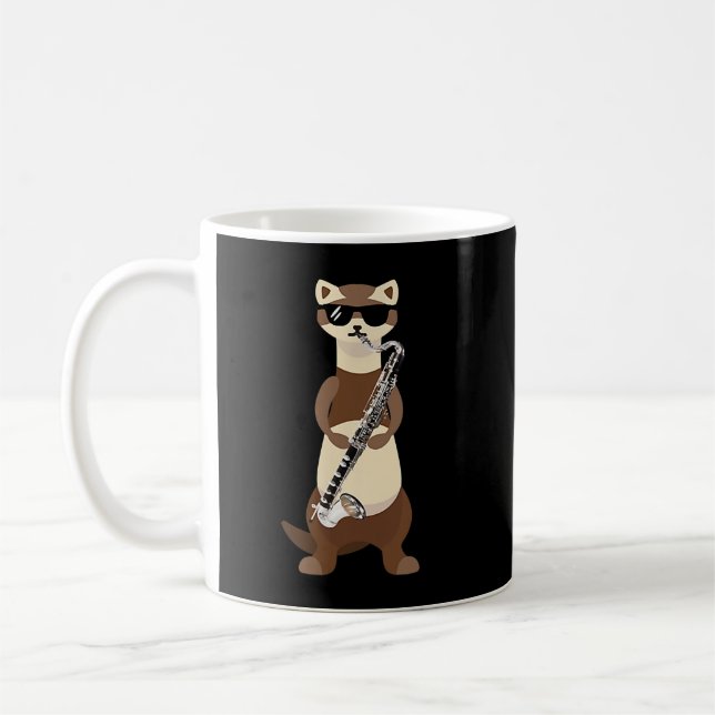 Funny Ferret Wearing Sunglasses Playing Bass Clari Coffee Mug (Left)