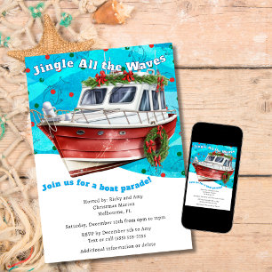 Funny Festive Blue Waves Christmas Boat Parade  Invitation