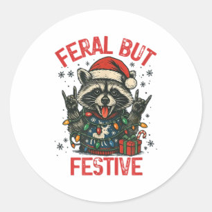 Funny Festive But Feral Santa Raccoon Lover Animal Classic Round Sticker