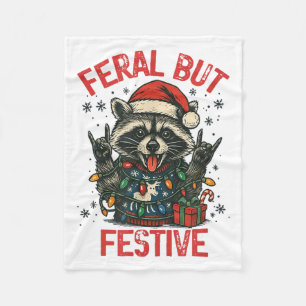 Funny Festive But Feral Santa Raccoon Lover Animal Fleece Blanket