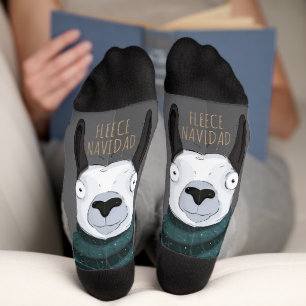 Funny Festive Chic “Fleece Navidad” Llama Grey  Socks