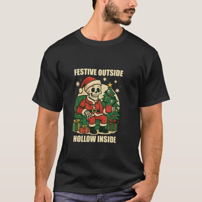 Funny Festive Christmas Skeleton Santa Holiday Hum T-Shirt (Front)