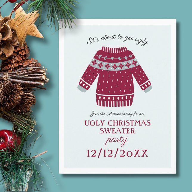 Funny Festive Christmas Sweater Drinks Party Invitation Postcard (Creator Uploaded)