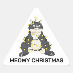 Funny Festive Christmas Tuxedo Cat Animal Lover Triangle Sticker