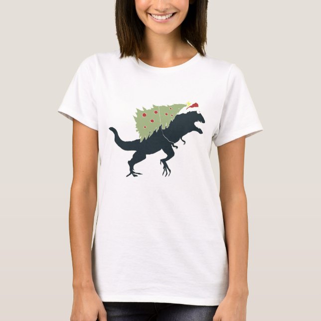 Funny Festive Dino Christmas T-Shirt (Front)