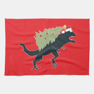 Funny Festive Dino Christmas Tea Towel