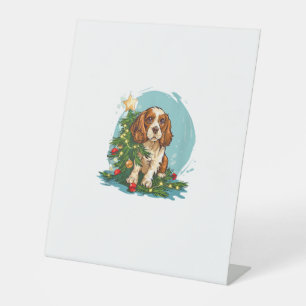 Funny Festive Dog Costume with decorated Christmas Pedestal Sign