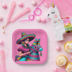 Funny Festive Fiesta Piñata Party Paper Plate