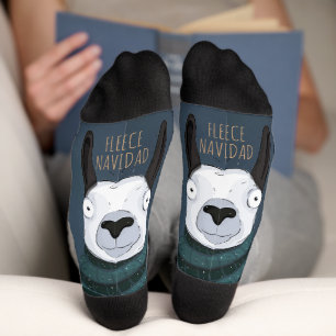 Funny Festive “Fleece Navidad” Llama Blue Grey Socks