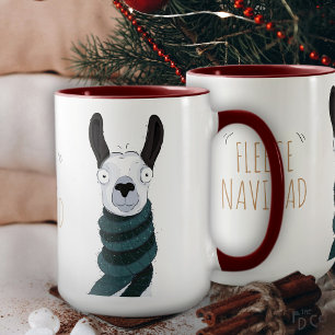 Funny Festive 'Fleece Navidad' Llama Cartoon Mug