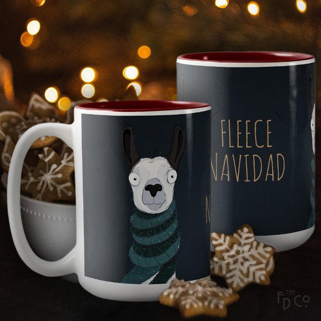 Funny Festive 'Fleece Navidad' Llama Dark Blue Mug (Creator Uploaded)