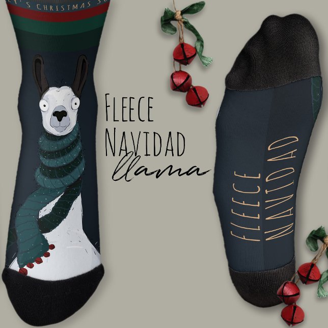 Funny Festive “Fleece Navidad” Pun Dark Blue Llama Socks (Creator Uploaded)