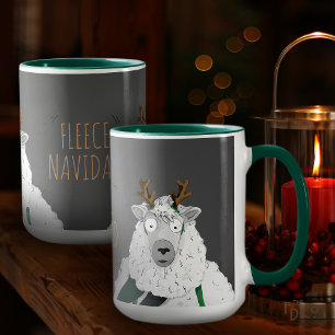 Funny Festive 'Fleece Navidad' Sheep Cartoon Grey Mug