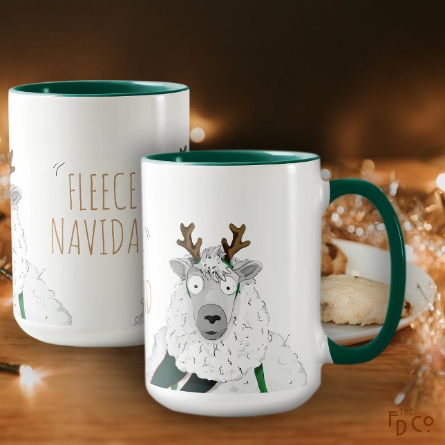 Funny Festive 'Fleece Navidad' Sheep Cartoon Mug (Creator Uploaded)
