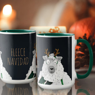 Funny Festive 'Fleece Navidad' Sheep Dark Blue Mug