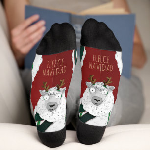Funny Festive “Fleece Navidad” Sheep on Red  Socks