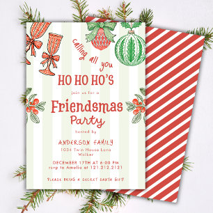 Funny Festive Friendsmas Christmas Party Stripes Invitation