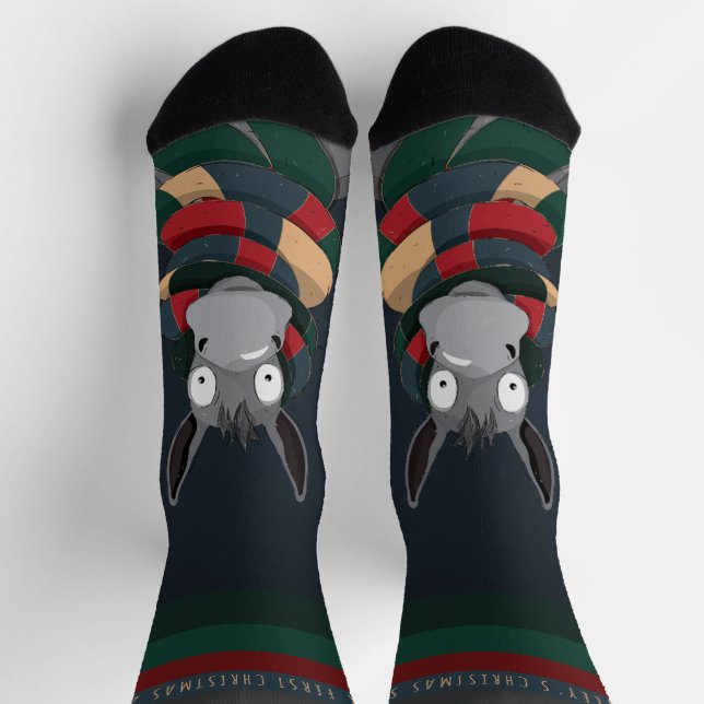 Funny Festive Fun Winter Donkey Dark Blue Holiday Socks (Top)