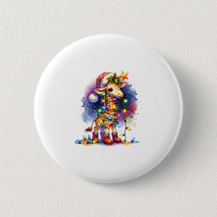 Funny Festive Giraffe Santa Hat Christmas Lights S 6 Cm Round Badge