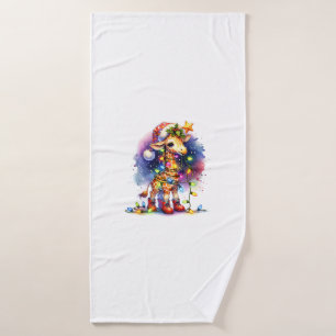 Funny Festive Giraffe Santa Hat Christmas Lights S Bath Towel