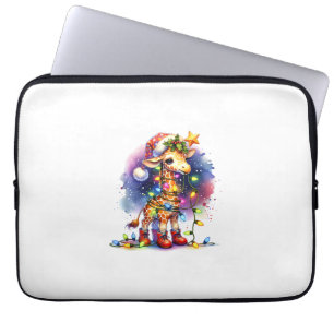 Funny Festive Giraffe Santa Hat Christmas Lights S Laptop Sleeve