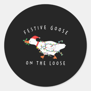 Funny Festive Goose On The Loose Christmas Classic Round Sticker