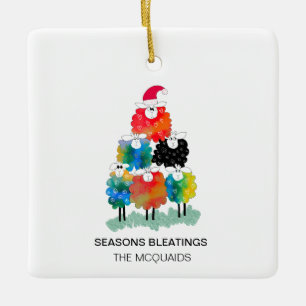 Funny & Festive Holiday Sheep Seasons Bleatings Ceramic Ornament