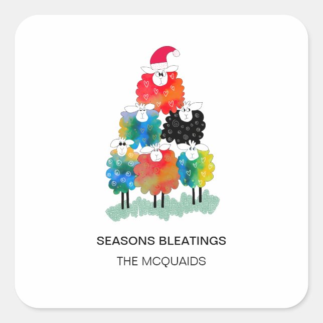 Funny & Festive Holiday Sheep Seasons Bleatings Square Sticker (Front)