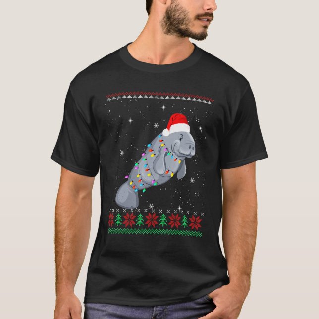 Funny Festive Manatee Shirt Ugly Christmas Gift (Front)