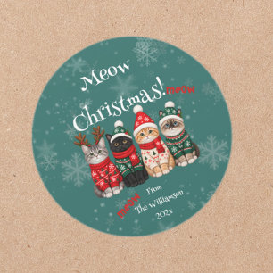 Funny Festive Meow Christmas Cat Classic Round Sticker