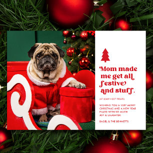 Funny Festive Pet Photo Christmas   White  Holiday Card