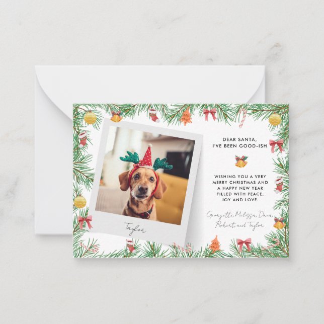 Funny Festive Pet Photo Dog Christmas Holiday Card (Front)