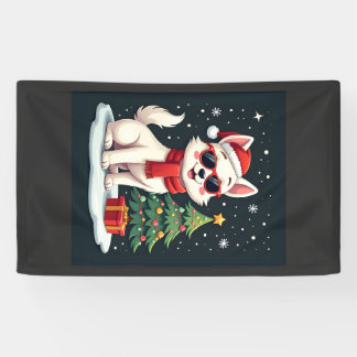 Funny Festive Sunglasses Dog with Christmas Tree C Banner