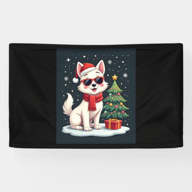 Funny Festive Sunglasses Dog with Christmas Tree C Banner (Horizontal)