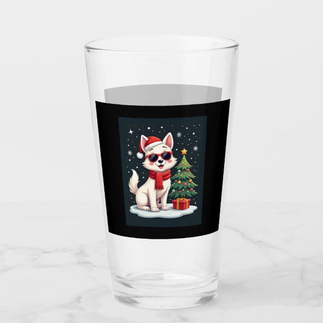 Funny Festive Sunglasses Dog with Christmas Tree C Glass (Front)