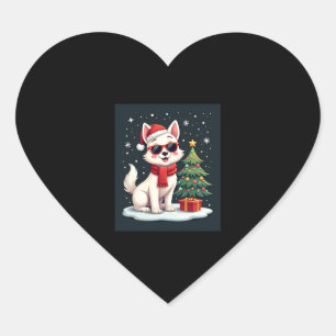 Funny Festive Sunglasses Dog with Christmas Tree C Heart Sticker